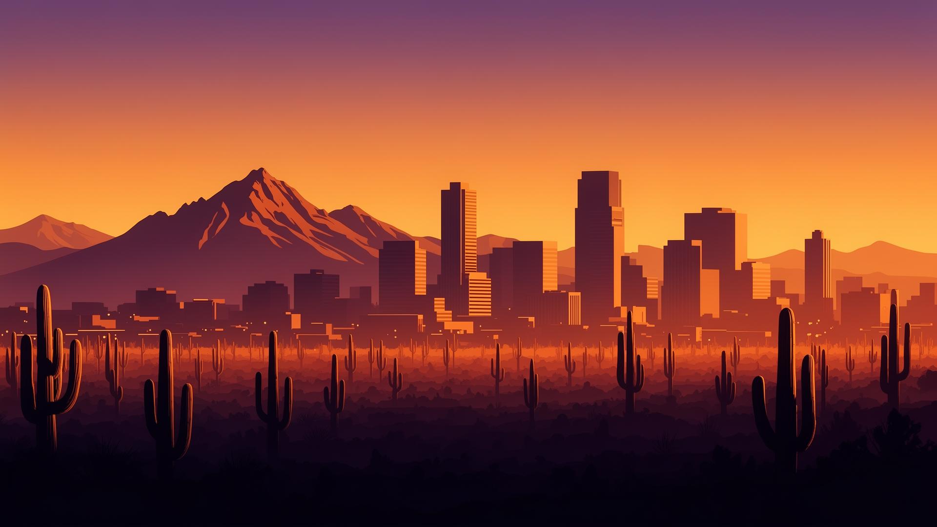 Phoenix Arizona skyline at sunset